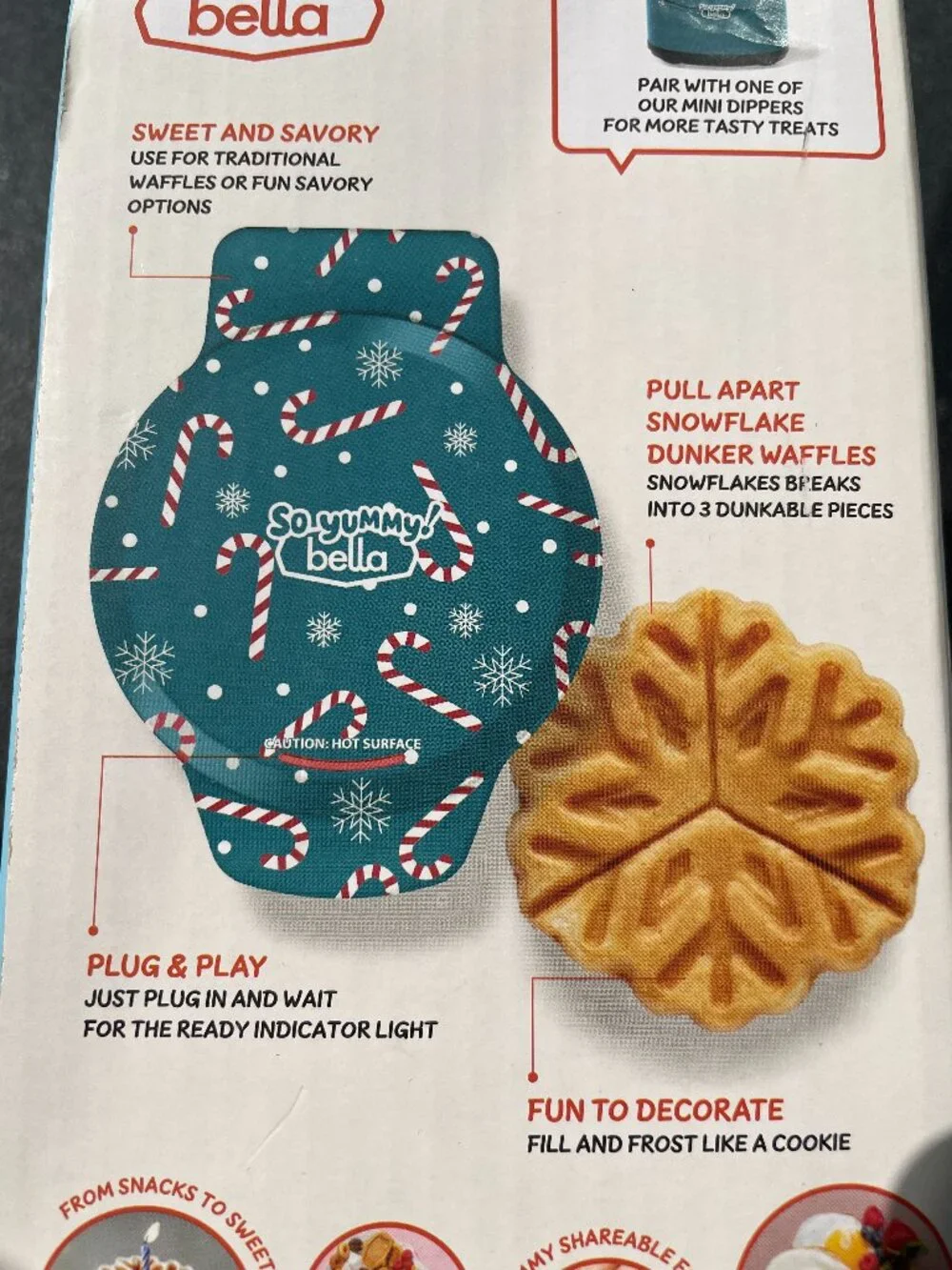 So Yummy by bella Mini Dunker Waffle Maker, Snowflake-NWT
